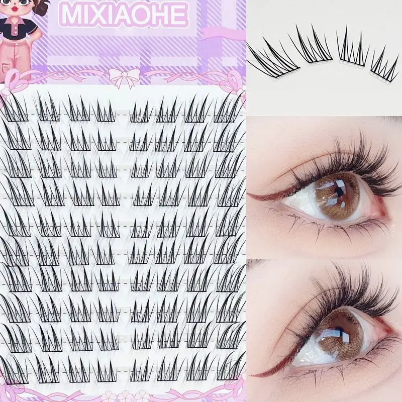 MIXIAOHE transparent oblique flying fox false eyelashes 80 clusters single cluster fresh Korean style natural long-lasting no need to disassemble segmented reusable daily work travel suitable for beginners manual DIY easy to use