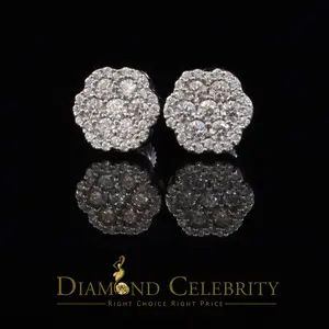 Diamond Celebrity’s 925 White Silver 0.66ct VVS ‘D’ Moissanite Floral Stud Earring Men’s/Womens