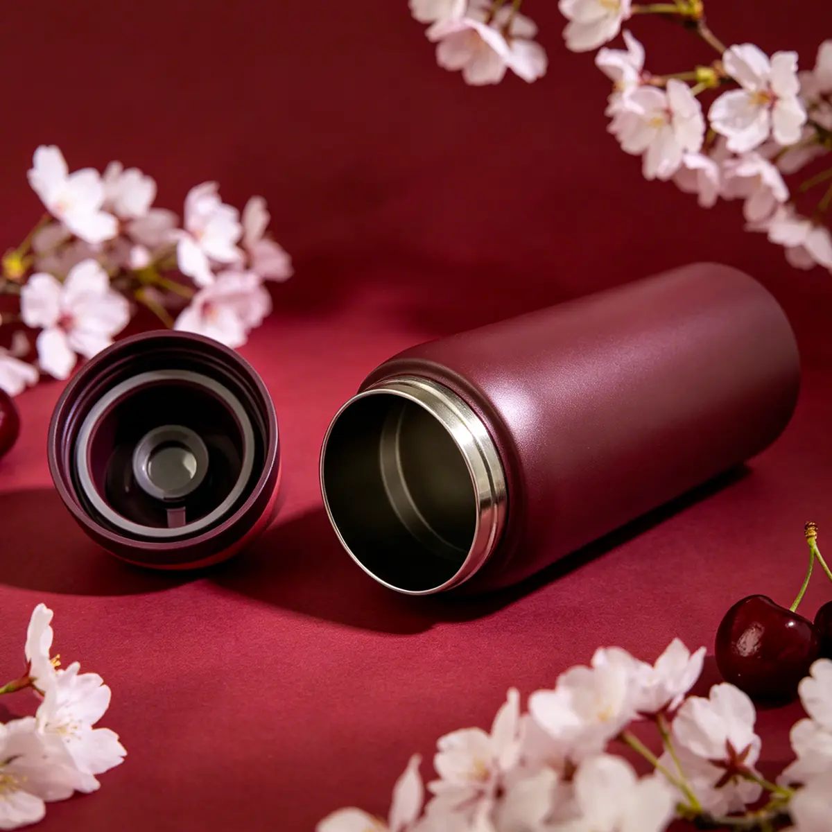 OW(Black Cherry) Luxury Double Cup Vacuum Outdoor Sports Water Bottle,32oz/945ml-304L stainless steel water bottle designed for bicycles,leak-proof travel cup with a snap ring Thermal Flask-4th of july decor-Soccer Gear-Summerwins-camping accessories