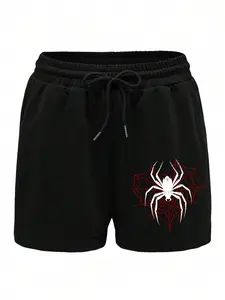 Women's Spider Print Shorts, Casual Comfy Breathable Shorts for Daily Wear, Ladies Underwear for All Seasons, Drawstring Shorts, Breathable Printed Shorts