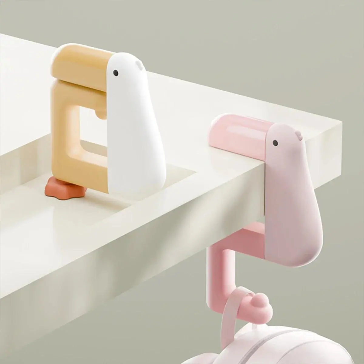 2pcs Thinking Duck Bag Hook Cute Animal Table Hook Desk Side Hanging Backpack Magic Storage Hook Organizer Holder