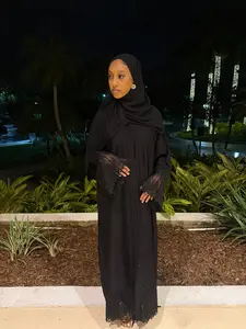 Black Lace Abaya with hijab and belt