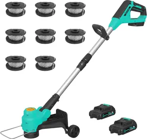 Electric String Trimmer Cordless - 12-inch 2x2.0Ah Batteries 20V Weed Wacker with Auto Feed Lawn Mover Lawn Tool with Charger, Powered Grass Cutter Trimmer with 8 pcs Spool Line