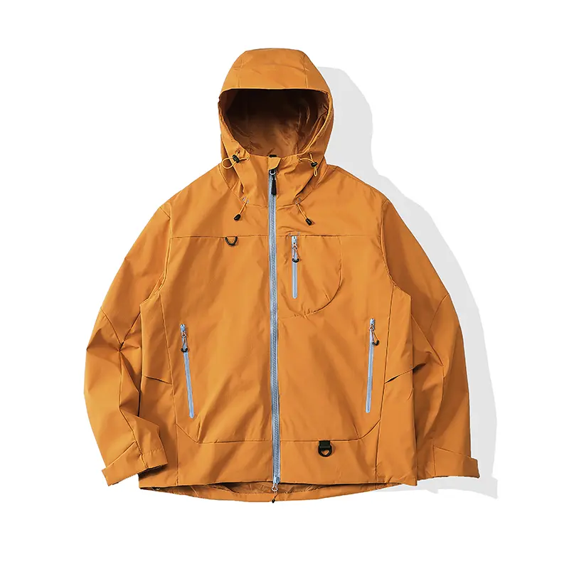 Unisex Loose-Fitting Outdoor Windproof Waterproof Shell Jacket - Polyester Weave, Machine Washable, Normal Type, Waterproof Zippered Pockets, Adjustable Hood & Hem Drawstrings, Ideal for Hiking, Outdoor Trips, Casual Streetwear, S/2XL