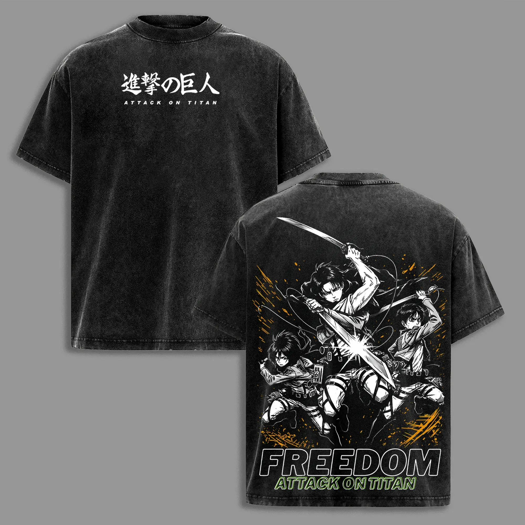 Attack on Titan Scout Regiment T-Shirt, Men's Vintage Washed Loose Oversize Graphic Tee, Short Sleeve Premium Cotton Menswear, Shortsleeve