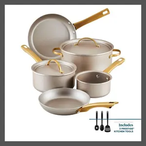 Farberware 10PC Ceramic Aluminum Cookware Set 350F Radiant Stainless Steels