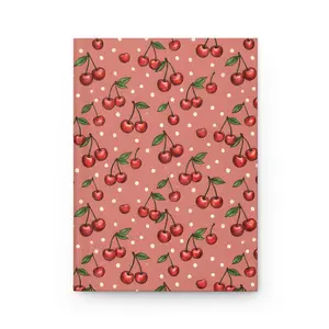 Cherry Pattern Hardcover Journal  Retro Polka Dot Notebook for Notes & Journaling