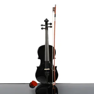 3/4 Size Acoustic Violin Complete Set for Young Musicians Black with Case Bow & Rosin Durable Basswood Build Steel Strings Perfect Fit for Arm Lengths 56-60cm