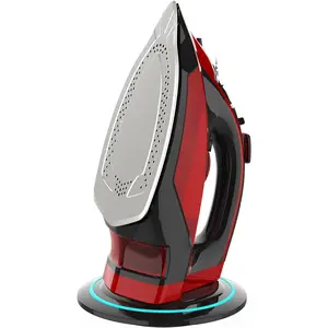 Cordless Iron for Clothes - 1500W Steam Iron with Non-Stick Ceramic Soleplate, Rapid Heating, Auto Shut Off, Burst of Steam, Self-Clean, Anti-Drip, Anti-Calc, 3 Temperature Settings, Red