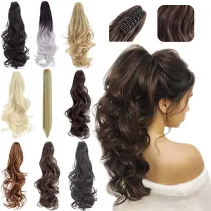 Ponytail Extension Claw 18" 20" Curly Wavy Straight Clip in Hairpiece One Piece A Jaw Long Pony Tails for Women Dark Brown