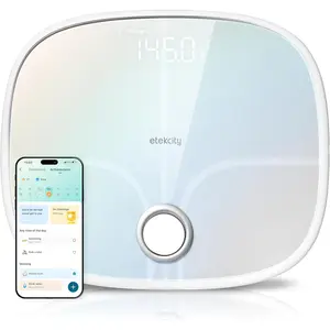 Digital Bathroom Fitness Weighing Scale - Body Weight, BMI, Fat, Muscle Mass Tracker, FSA&HSA Eligible, 13 Metrics, Secret Mode, Bluetooth-Connected to Free Apps, Rainbow White