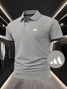 Men's Summer Business Casual Office Polo Shirt, Breathable Micro-Stretch Comfort, Geometric Print, Fitted Short Sleeve, Fashion Commuter Wear Top Menswear, Elegant Casual