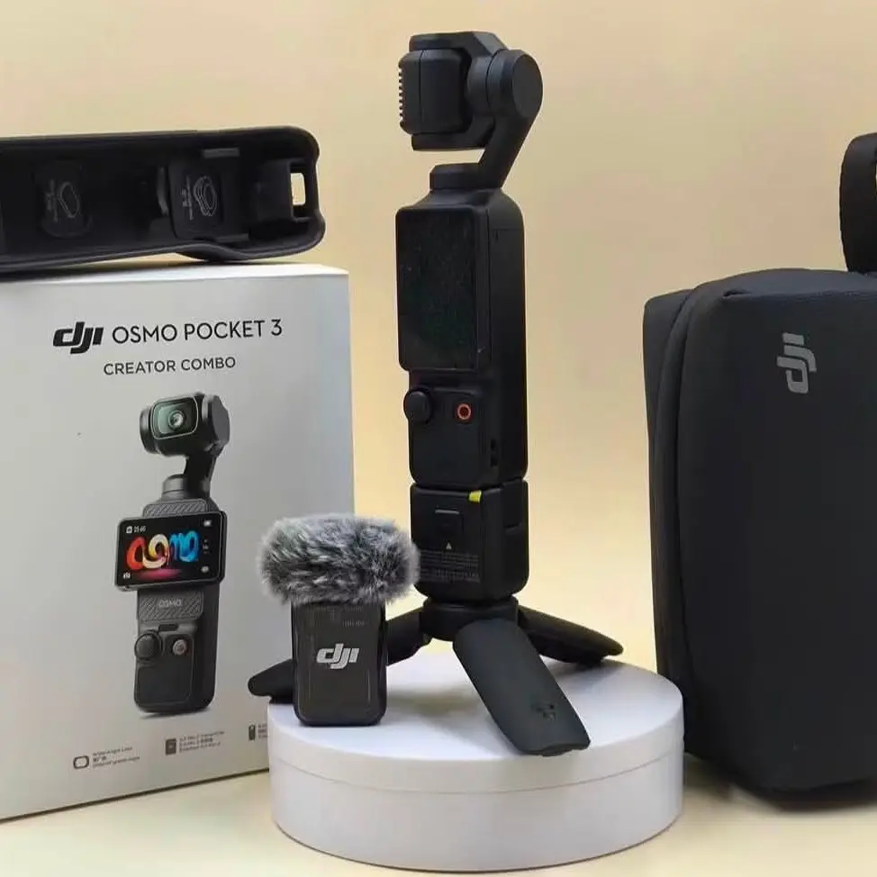 DJI Osmo Pocket 3 Creator Combo Vlogging Camera with Mic 2, 1'' CMOS, 4K/120fps Video, 3-Axis Stabilization, Face/Object Tracking, Fast Focus Bundle with Deco Gear 2 Lapel Microphones + 128GB Card