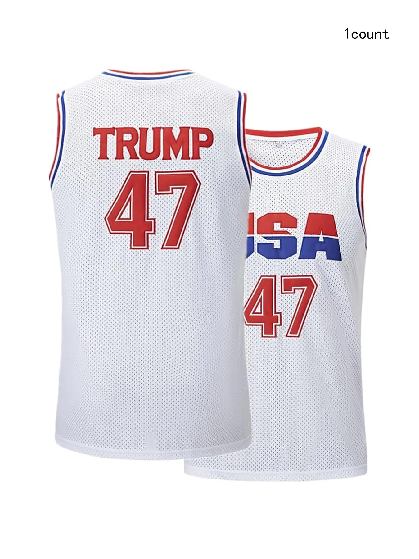 Men's #47 USA Trump Patriotic Stitched Basketball Jersey - Breathable Polyester Mesh, Embroidered Letters, Sporty Chic Athletic Top, S-XXL Standard Sizes, Court Wear, Machine Washable, S, Embroidery, Contact Us, No