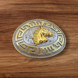 Hebilla Vaquera Silver and Gold Plated caballo head Western Rodeo Belt Buckle with Unique Design and Traditional Mexican Style