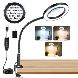 NZQXJXZ Large 30X10X Magnifying Glass with 72 LEDs Light Desk Magnifier with Clip 3 Color Modes and 10 Stepless Dimmable Desk Magnifying Lamp for Hobbies, Reading, Close Work, Jewelry