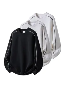 CCCMAI Men's Cotton Crew Neck Sweatshirt Long Sleeve Breathable Fashionable Casual Pullover Solid Color Knitwear Autumn Winter Comfort Menswear Tops Crewneck