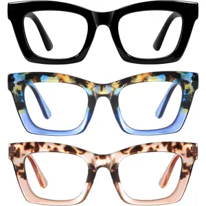 Graduation Gift Oprah Reading Glasses for Women-3Pack Blue Light Blocking Fashion Readers with Spring Hinge Computer Square Eyeglasses