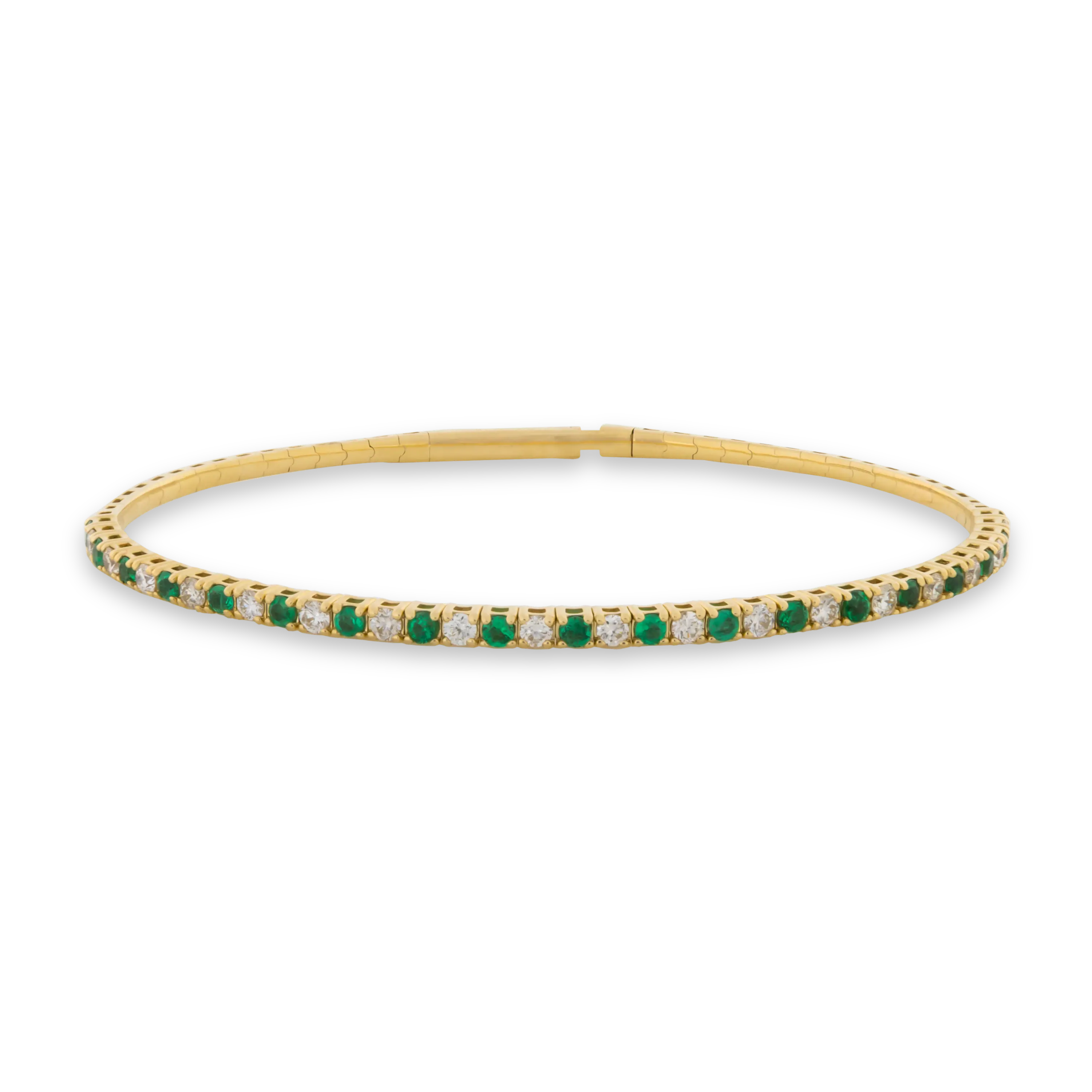 14k Solid Gold Emerald & Diamond Flex Bangle