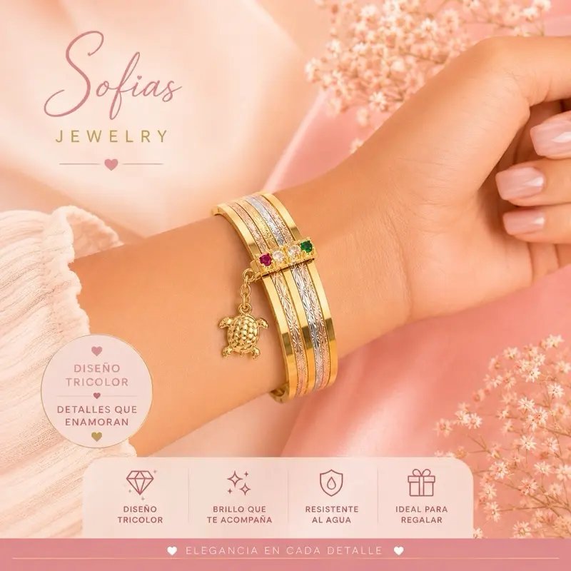 Semanario With turtle charm - three shades in copper with 18k gold plating unitalla