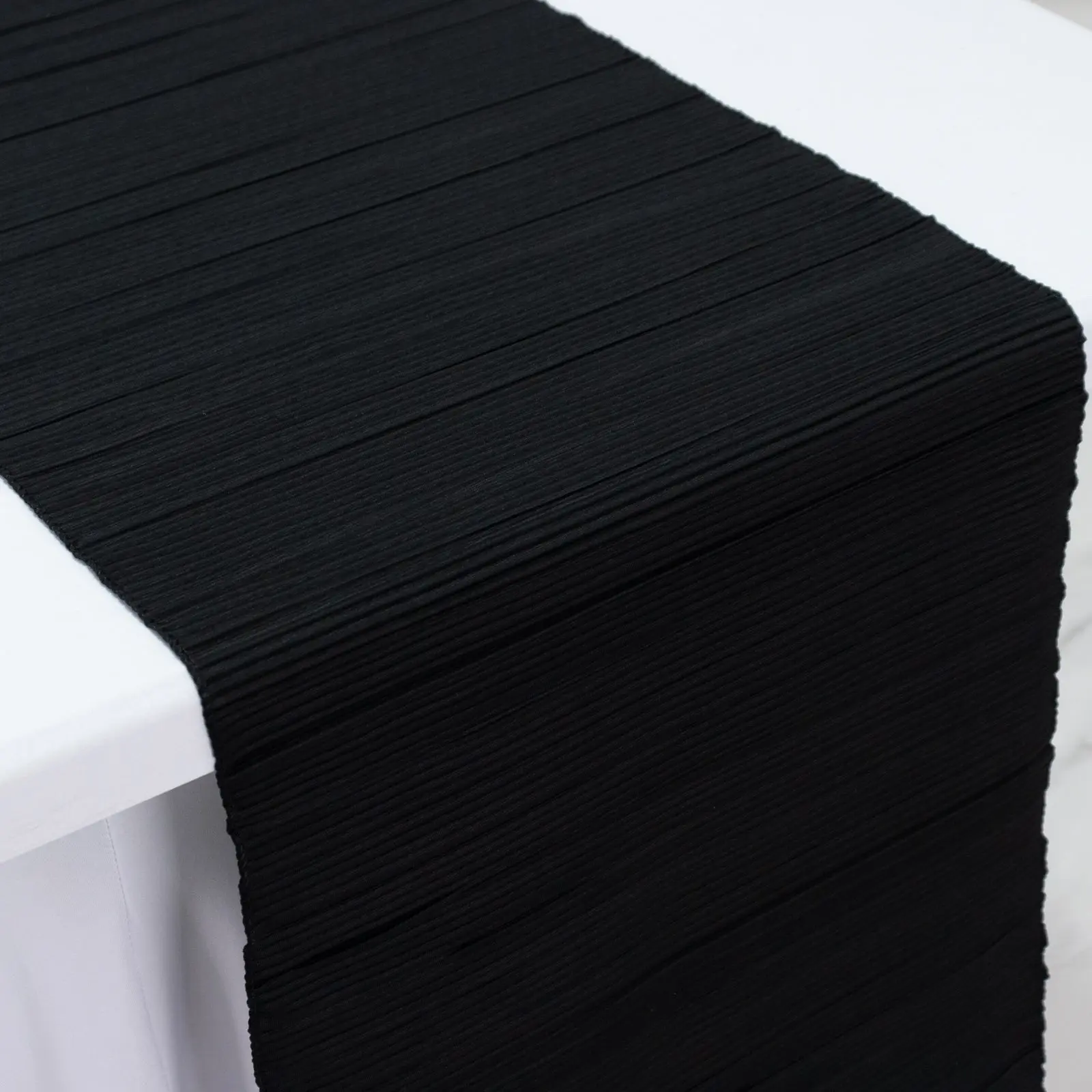 Scuba Table Runner 12" x 108" Black Accordion Pleated – Wrinkle Free & Stain Resistant Textured Table Accent