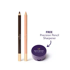 Westmore Beauty Lasting Effects Soft Glide Eyeliner Duo with FREE Sharpener for Lid and Waterline, Smudge-Proof and Waterproof, Soft Matte Finish Gel Eyeliner