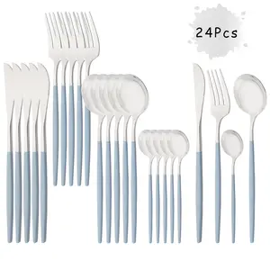 Elegant 24-Piece Stainless Steel Cutlery Set, Dinnerware Service Set with Mirror Polishing, Perfect for Home, Restaurant, Weddings and Parties for 6 People