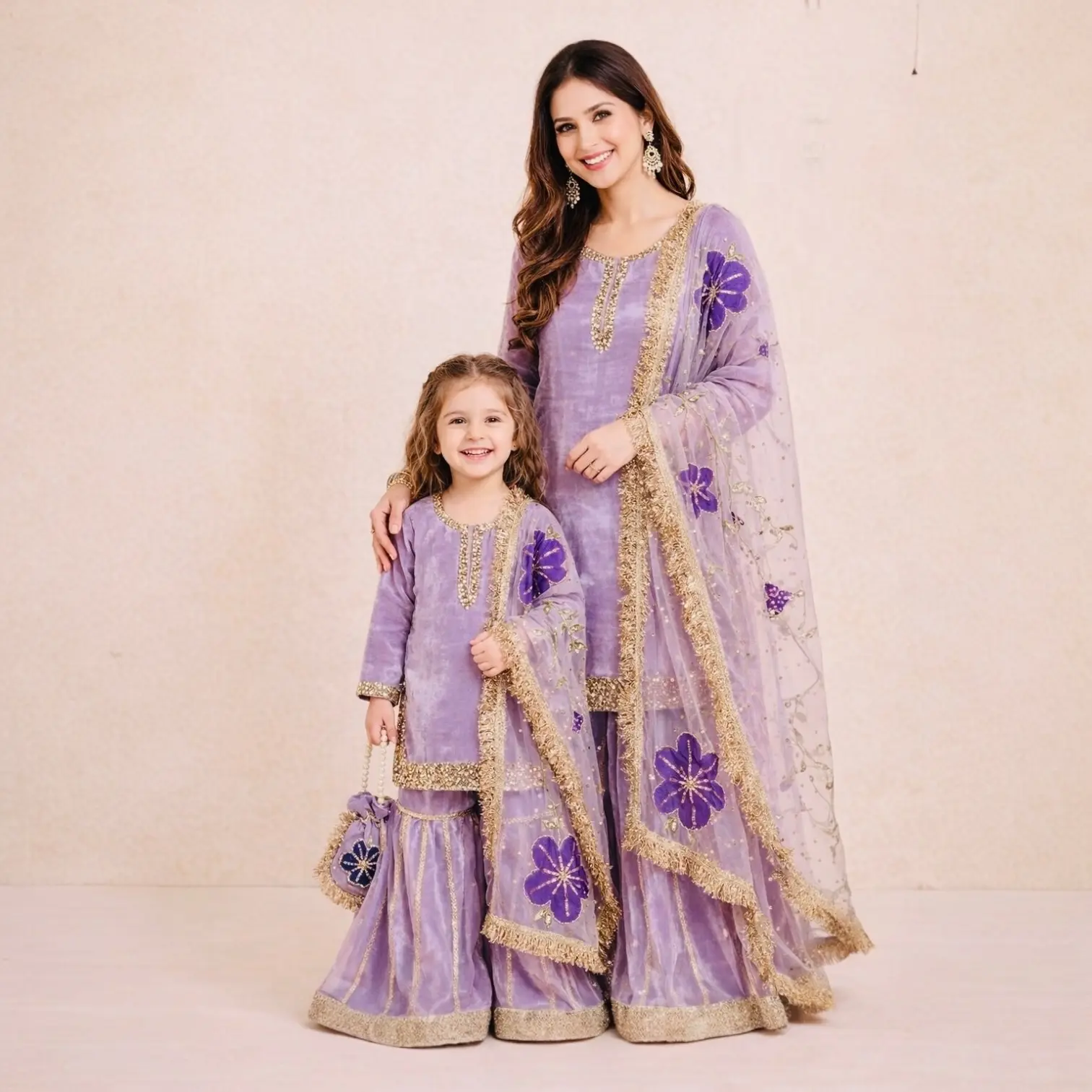 Mother-daughter sharara combo set
