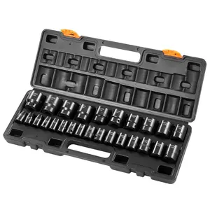 VEVOR Impact Socket Set 1/2 Inches 26 Piece Impact Sockets,  Shallow Socket, 6-Point Sockets, Rugged Construction, CR-V, 1/2 Inches Drive Socket Set Impact Metric 10mm - 36mm, with a Storage Cage
