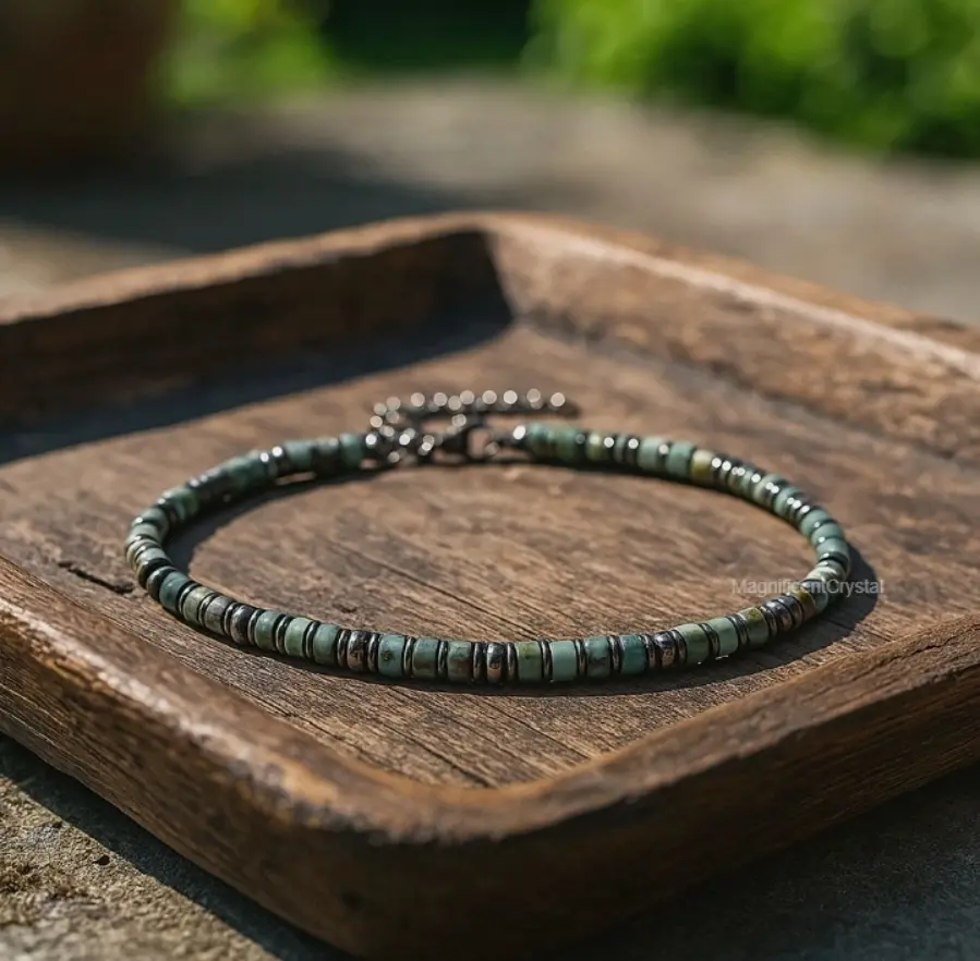 Men's Natural Turquoise Hematite Gemstone Beads Bracelet - Minimalist Stretch Adjustable Fashion Jewelry, Daily Pain Reliever, EMF Shield, Energy Balancing Focus Anchor Gift, Hand-Knotted
