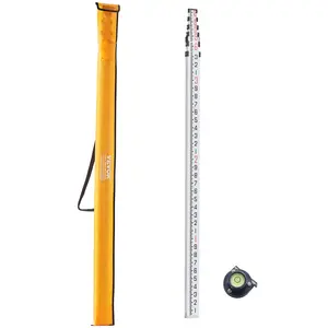 【Summervibes】VEVOR Aluminum Grade Rod,  18-Feet/10ths 6 Sections Telescopic Measuring Rod,Double-Sided Scale 1/10ft Leveling Rod Stick,Aluminum Alloy Survey Rod w/ Bubble Level &Carrying Bag for Houses,Walls,Floors