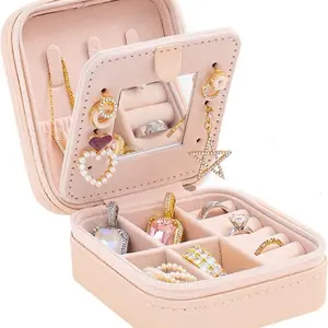 Leather Travel Jewelry Case and Organizer with Mirror