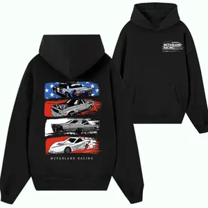 McFarland Racing Hoodie – Patriotic Stars & Stripes Multi-Car Graphic Sweatshirt Featuring Freedom 500 Style Builds, Bold American Motorsports Pullover for Men, Streetwear Outfit for Car Fans