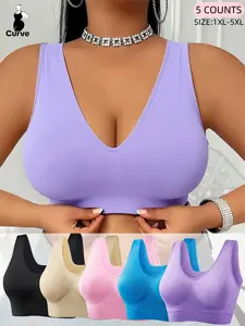 【Plus Size】 Women's Super Soft  Seamless Shapewear No Underwire Bra,Comfortable & Breathable Simple Basic Chest, Non Padded Bra,Lady Lingerie Casual Underwear Top,Perfect For Daily Wear,All Seasons