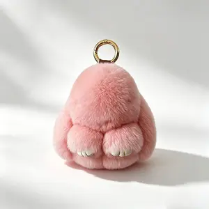 Cute Bunny Lulu Keychain Gray Pink Plush Fur Rabbit Bag Charm Kawaii Keyring Gift for Her Aesthetic Purse Decoration