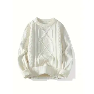 Men’s cable-knit acrylic pullover sweater, crew neck long-sleeve knit fabric, casual regular fit for the fall/winter collection