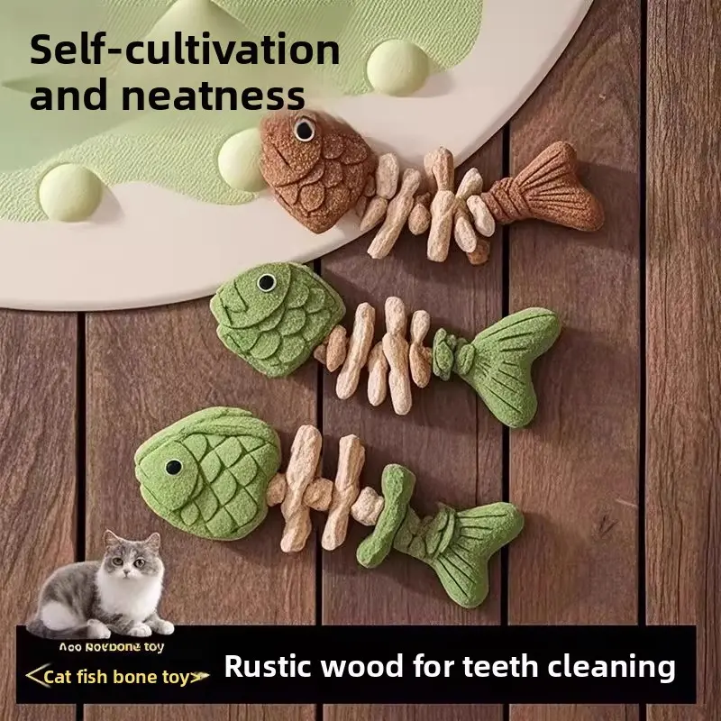 Fish Shape Crunchy Cat Chew Stick - Artificial Leather, Durable, Self-Entertaining Cat Toy for Boredom Relief, Ca
