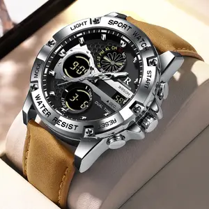 ONTHEEDGE Men's Analog Digital Watch, Sport Watch with Leather Strap, Multifunction Waterproof 50M Luminous Watch