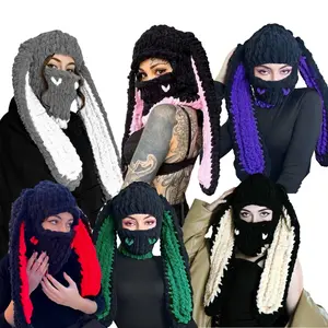 Cute Bunny Ears Balaclava Hat for Women - Soft Acrylic Knit, Warm Winter Beanie with Full Face Coverage, Multiple Colors, Stylish & Cozy for Cold Weather