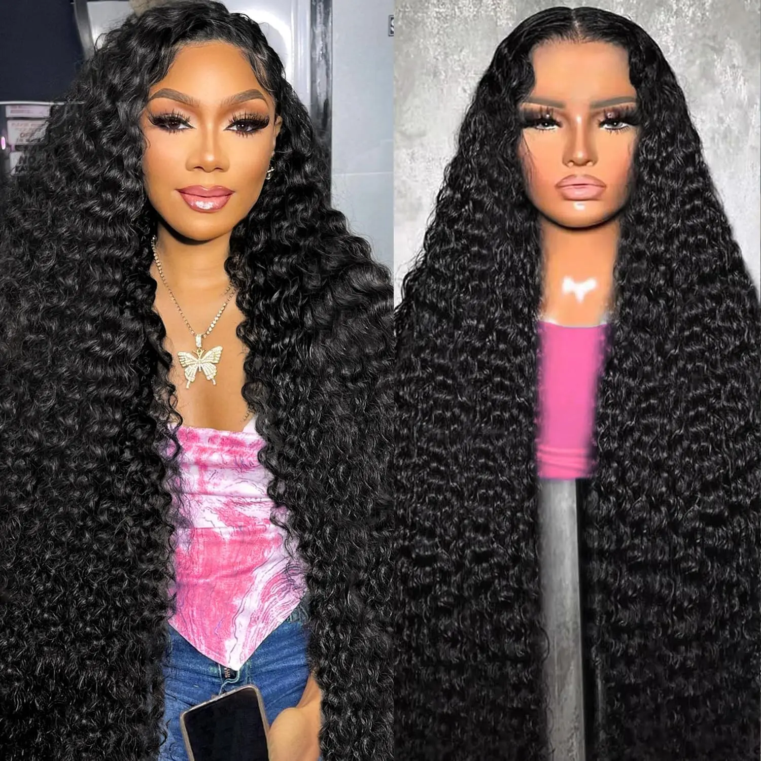 13x4 Deep Wave Lace Front Wigs Human Hair Hd Transparent Lace Frontal Wigs Human Hair Pre Plucked Deep Curly Wig for Women