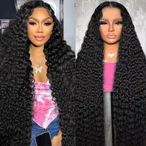 13x4 Deep Wave Lace Front Wigs Human Hair Hd Transparent Lace Frontal Wigs Human Hair Pre Plucked Deep Curly Wig for Women