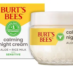 Burt's Bees Gentle Night Cream Moisturizer for Sensitive Skin, 1.8 oz - Aloe Vera & Rice Milk, 98.8% Natural Formula - Comfort, Skincare Eczema Nourishing Skin Repair Hydrating Moisture Redness