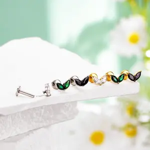 Oufer 16G Leaf Style Threadless/Push Pin Flat Back Cartilage Stud Earring