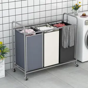 3-Bag Laundry Basket Hamper Laundry Sorter Cart laundry room organization with Heavy Duty Rolling Lockable Wheels and Removable Bags【A001】 Deals For You Days