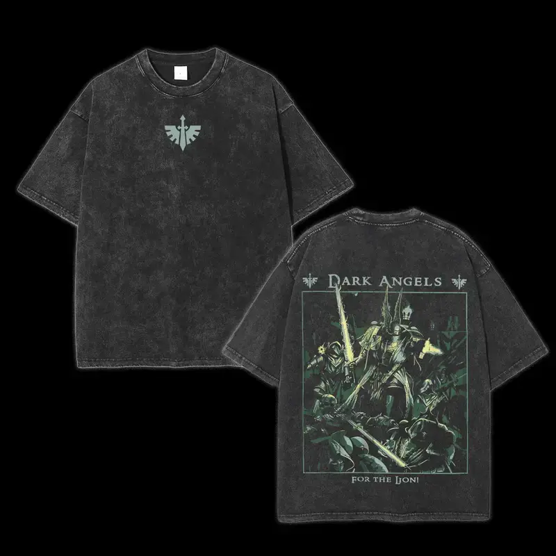 Dark Angels Washed Heavyweight Tshirt, Marines Graphic Tee, Adeptus Astartes, Lion El'Jonson Primarch, Wargamer Shirt, Grimdark Wargame Universe Top Fabric