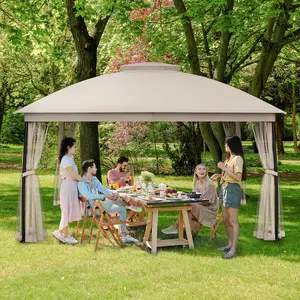 EROMMY Outdoor Patio Gazebo 10'x13' with Double Curved Roofs, Heavy Duty Party Tent & Shelter, Mosquito Nettings and Privacy Screens patio canopy outdoor waterproof for Backyard, Garden