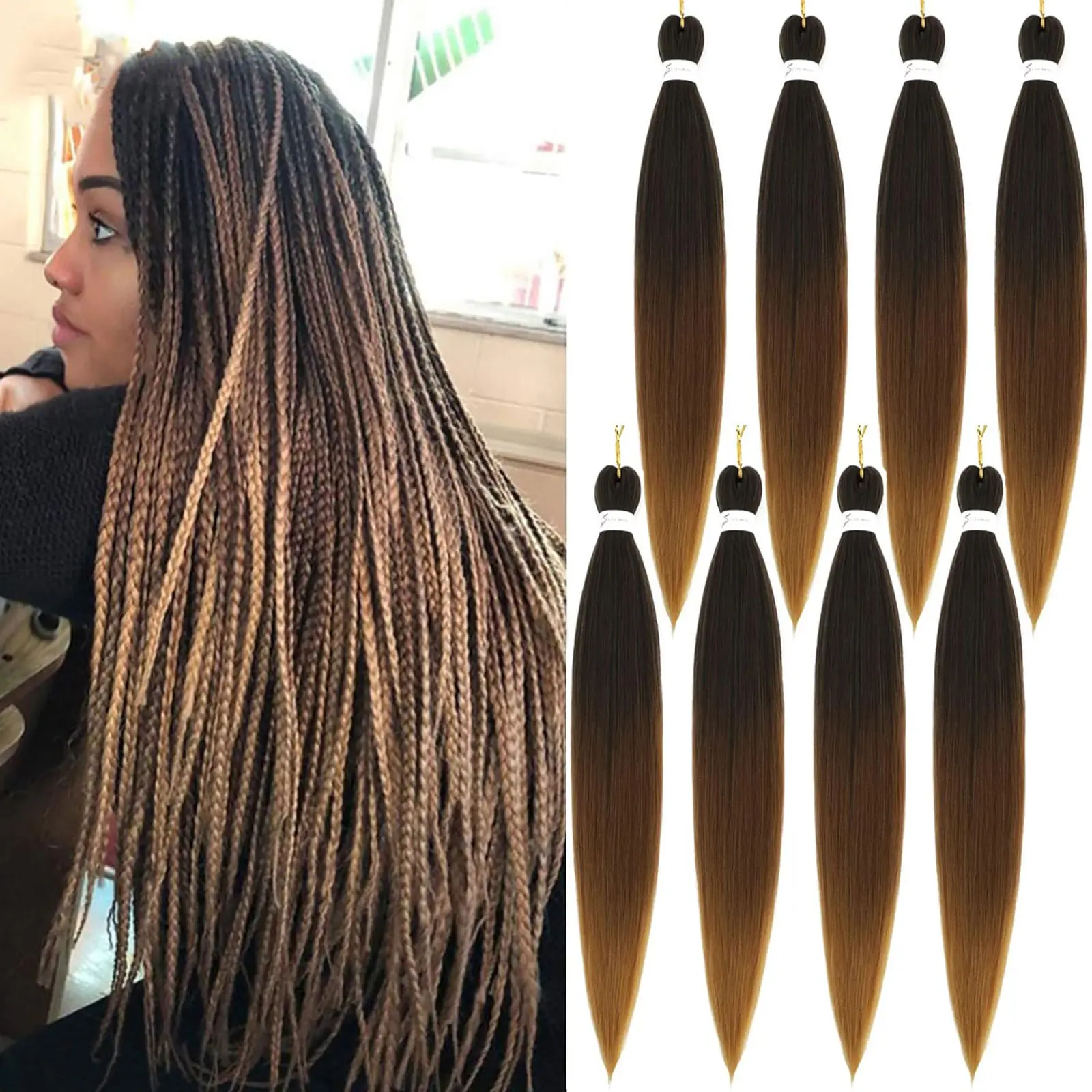 Pre Stretched Braiding Hair 26 inch 1B/30/27 Braiding Hair for Black Women 8Packs Crochet Boho Braiding Hair Extension(26 Inch8packs, 1B/30/27)
