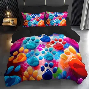 3-Piece Bedding Set, Digital Print Dog Paw Design, Soft Comfortable Fabric, Zipper Design, Ideal for Bedroom, Decorative Bedding Set