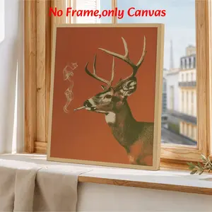 Humorous Smoking Deer & Mallard Duck Art Poster, Whimsical Vintage Artistic Print, and Canvas Decor, Bar & Man Cave Aesthetic, Wall, Decoration, Unframed, Gift