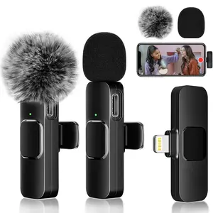 2 pcs Wireless Lavalier Microphones for iPhone, Android, iPad - Mini Wireless Clip-on Microphones Crystal Clear Sound Quality for Recording, Live Streaming,Vlog